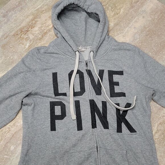 PINK BY VICTORIA SECRET WOMENS ZIP UP SWEATSHIRT HOODIE SIZE SMALL ( LOOSE FIT ) - Picture 2 of 7